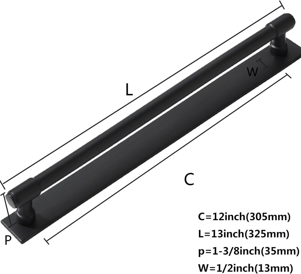 khtumeware 5 Pack 12 Inch(305 mm) Center to Center Black Cabinet Pull Backplate with Base Plate Zinc Solid Matte Black Kitchen Cabinet Handles Drawer Pulls Cabinet Hardware