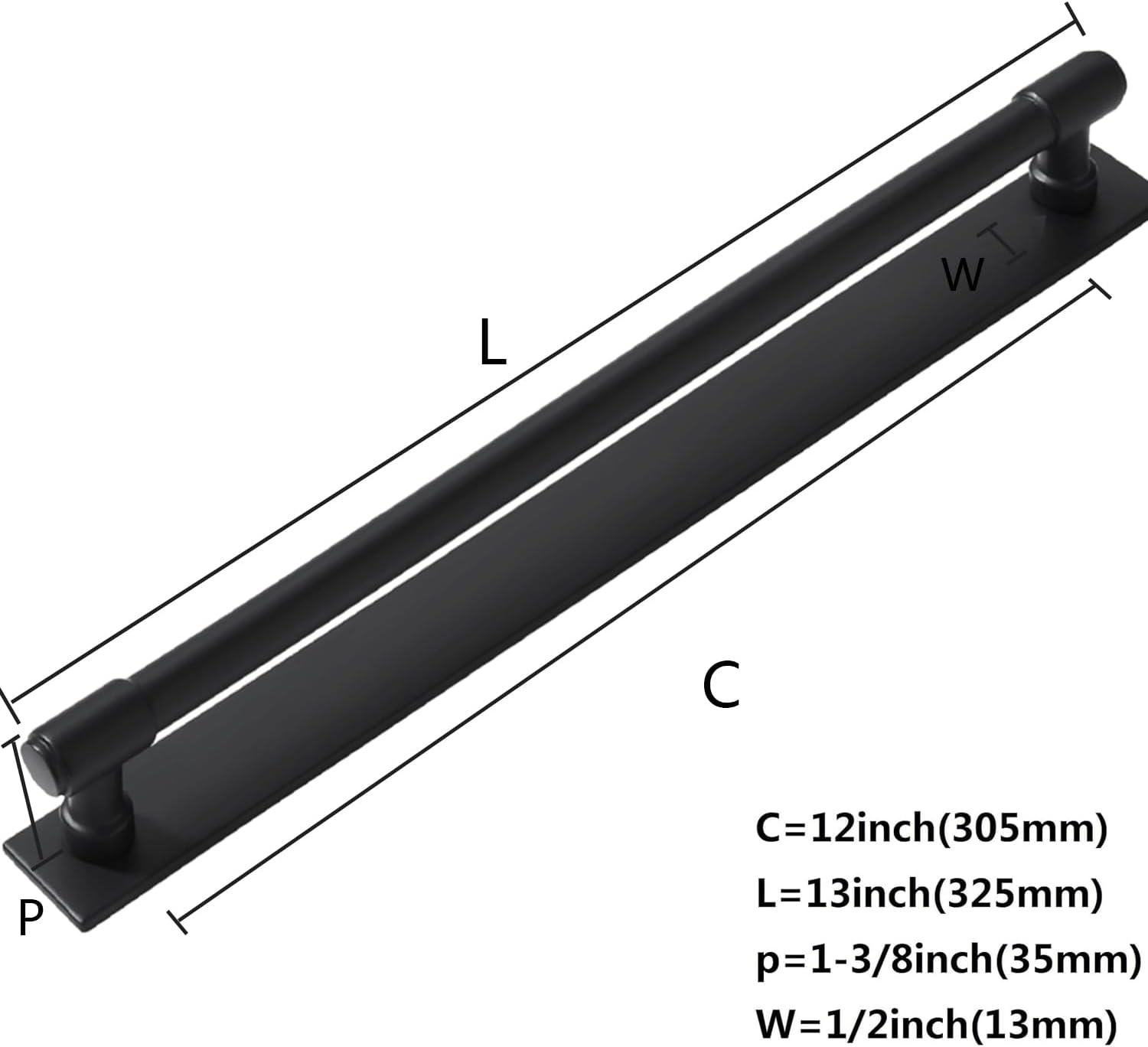 khtumeware 5 Pack 12 Inch(305 mm) Center to Center Black Cabinet Pull Backplate with Base Plate Zinc Solid Matte Black Kitchen Cabinet Handles Drawer Pulls Cabinet Hardware