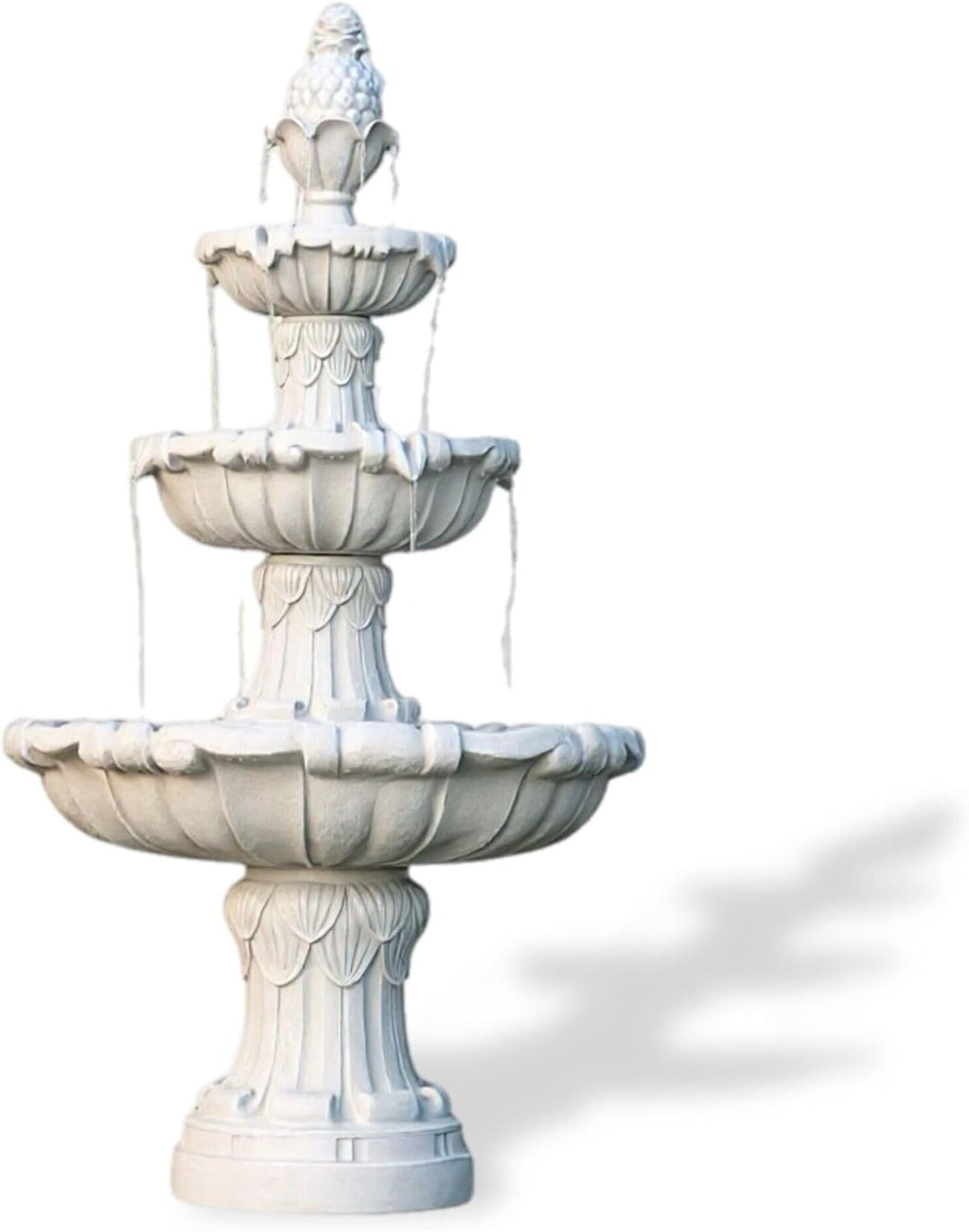 XBrand 58.3' 3-Tier Outdoor Freestanding Water Fountain - Classic Leaf Design, White Resin, Large Bird Bath with Pump - Ideal for Yard, Lawn and Garden, Porch Décor