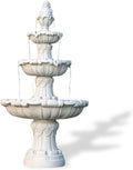 XBrand 58.3' 3-Tier Outdoor Freestanding Water Fountain - Classic Leaf Design, White Resin, Large Bird Bath with Pump - Ideal for Yard, Lawn and Garden, Porch Décor