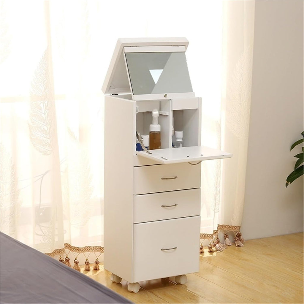 Moveable Vanity Desk with Mirror for Small Spaces Bathroom Storage Cabinet Wood Makeup Dressing Table with Drawers for Bedroom Small Corner Floor Cabinet,Ideal for Home