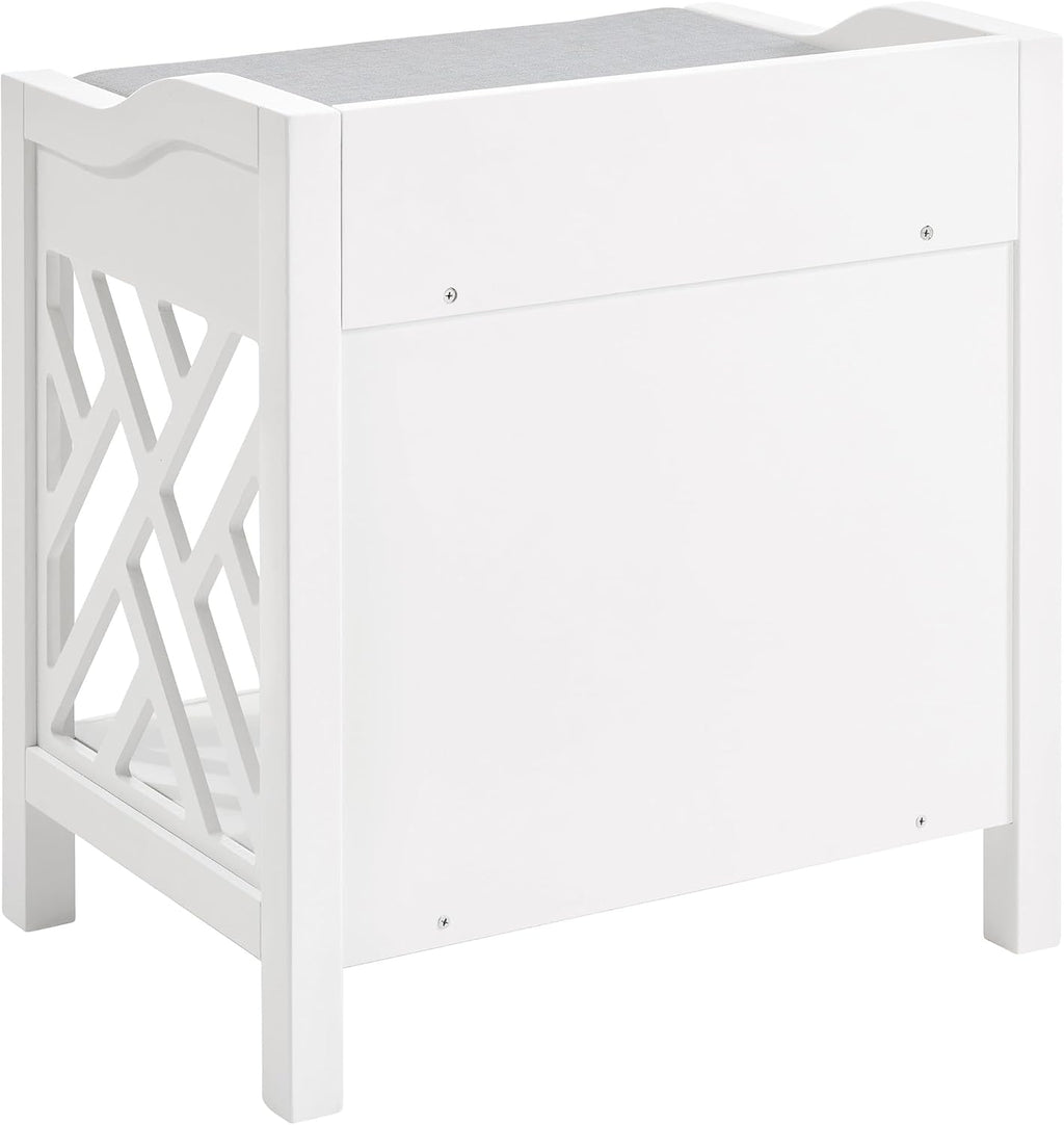 Coventry Bench with Cushion - Pine Wood Bench for Entryway or Bathroom Storage - Use as Shoe Rack, Vanity Chair and More (White)