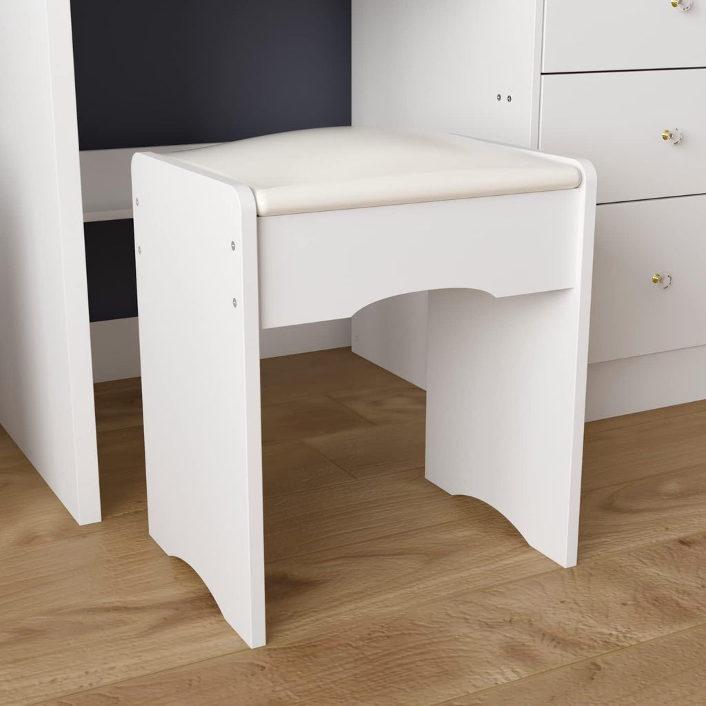 Homsee Vanity Desk Set Makeup Table with Large Sliding Lighted Mirror, Dressing Table with 5 Drawers, Storage Shelves & Cushioned Stool for Bedroom, White