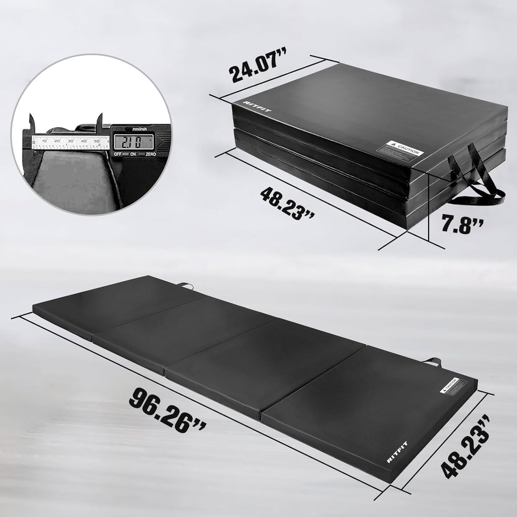 RitFit Upgraded Folding Exercise Mat, 2 Inch Thick Gymnastics Mat 3'x6',4'x8',4x10',2'x8' with Carrying Handles for Yoga, MMA, Stretching, Core Workouts and Home Gym Protective Flooring