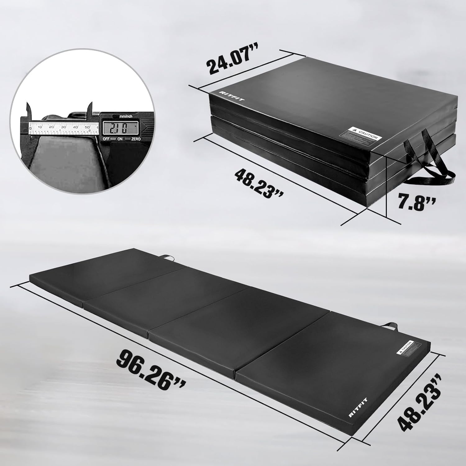 RitFit Upgraded Folding Exercise Mat, 2 Inch Thick Gymnastics Mat 3'x6',4'x8',4x10',2'x8' with Carrying Handles for Yoga, MMA, Stretching, Core Workouts and Home Gym Protective Flooring