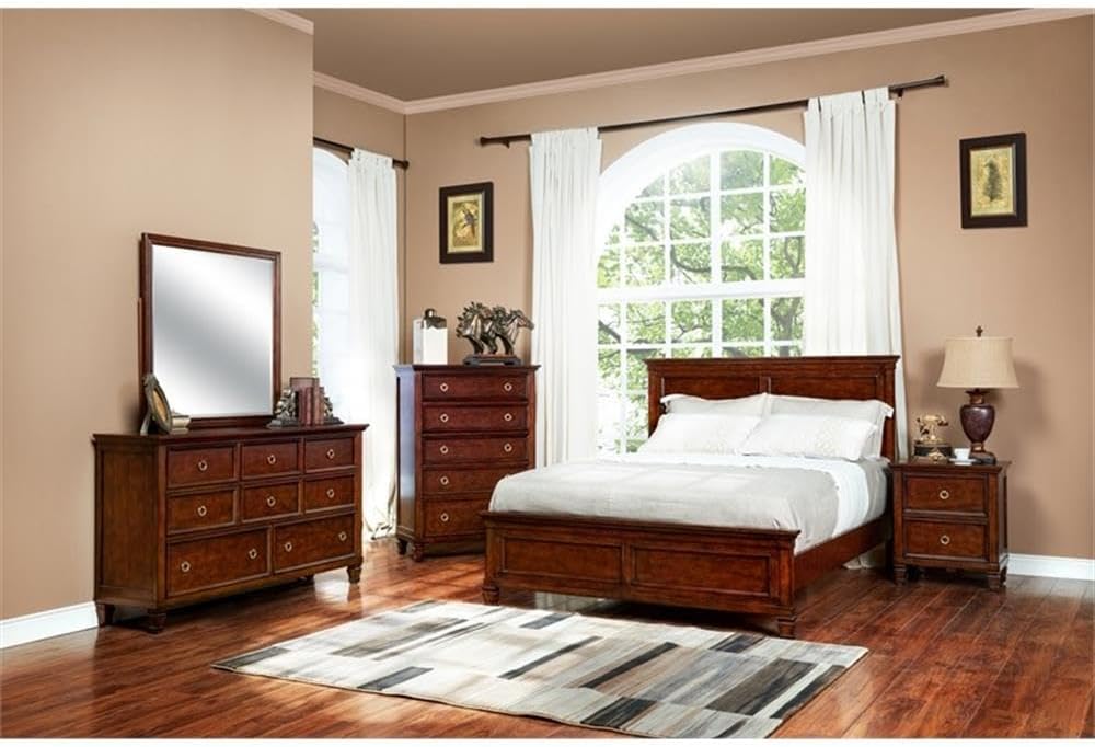 New Classic Tamarack 4-PC Wood King Bedroom Set with Nightstand in Brown Cherry