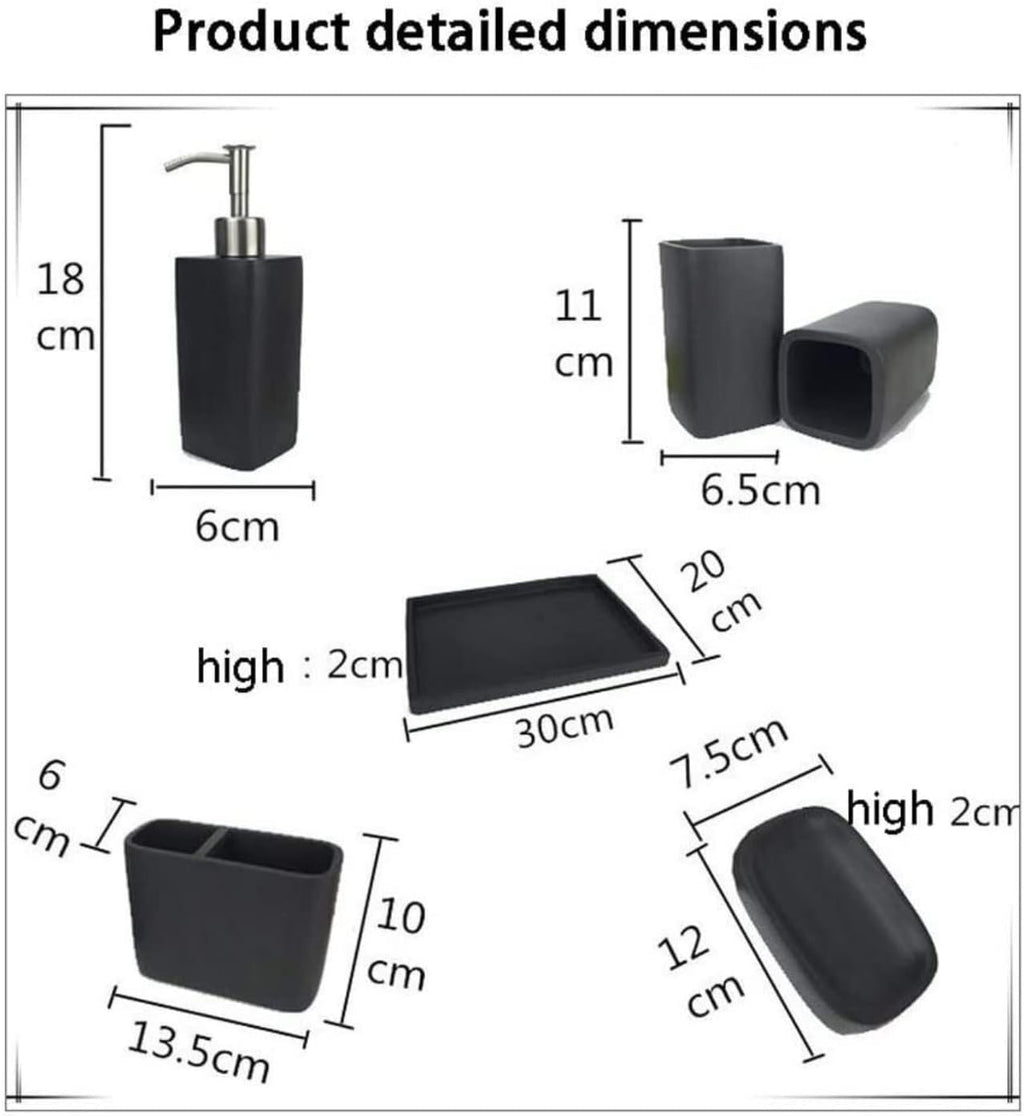 Vanity Bathroom Decor, Bathroom Accessory Set Modern Design European Style Resin Bathroom Accessory Set Imitation Wood Wash Set Housewarming Gift(Black)