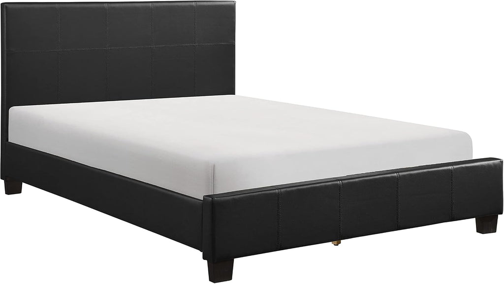 Lexicon Full Size Bed Frame with Headboard, Platform Bed Frame, Modern Faux Leather Upholstered Bed Frame, No Box Spring Required, Easy Assembly, Full, Black