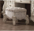 BOWERY HILL Vanity Stool, 19.29 in H x 22.36 in W x 22.36 in D, Poplar Wood and Fabric Construction, Bone and White Finish, Nailhead Trim, Button Tufted Padded Seat, Scrolled Legs, Elegant Bedroom