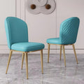 2PCS Back Chair Modern Dining Room Chair Padded Kitchen Chair Armless Leisure Reception Chairs with Gold Legs,Vanity Chair Corner Chairs,Blue
