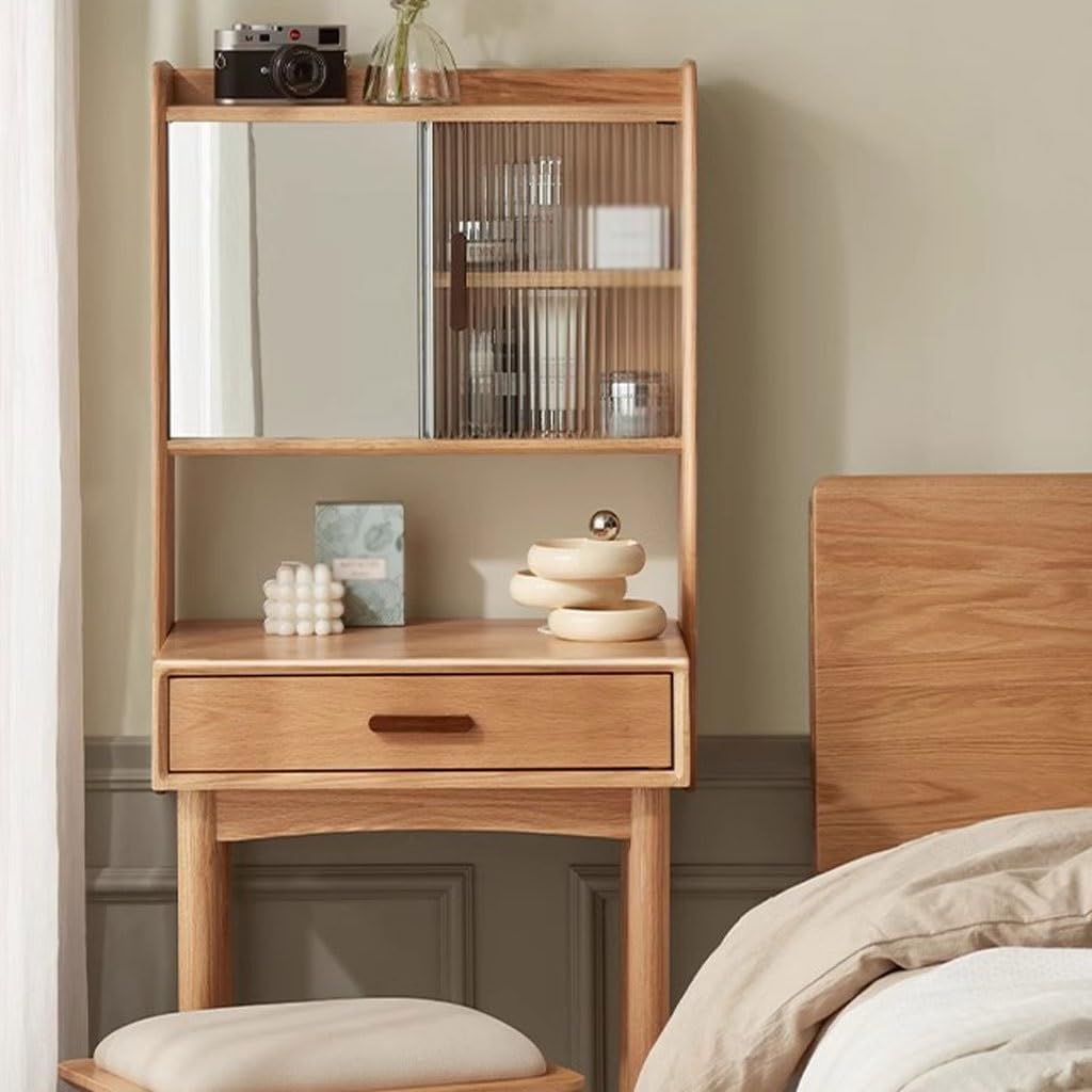 Vanity Desk Small Apartment Solid Wood Dressing Table Multi-Functional Dressing Table with Makeup Mirror Bedroom Workbench Tocadores para Habitación