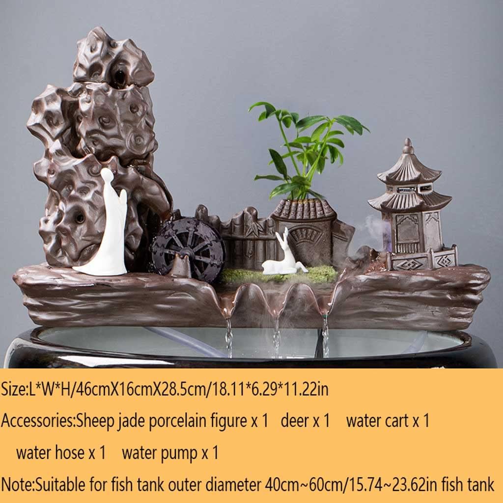Fountain Waterfall Ceramic Automatic Circulating Indoor/Outdoor Tabletop Fountain Fengshui Indoor Decoration for Office Home Relax Meditation,Taupe