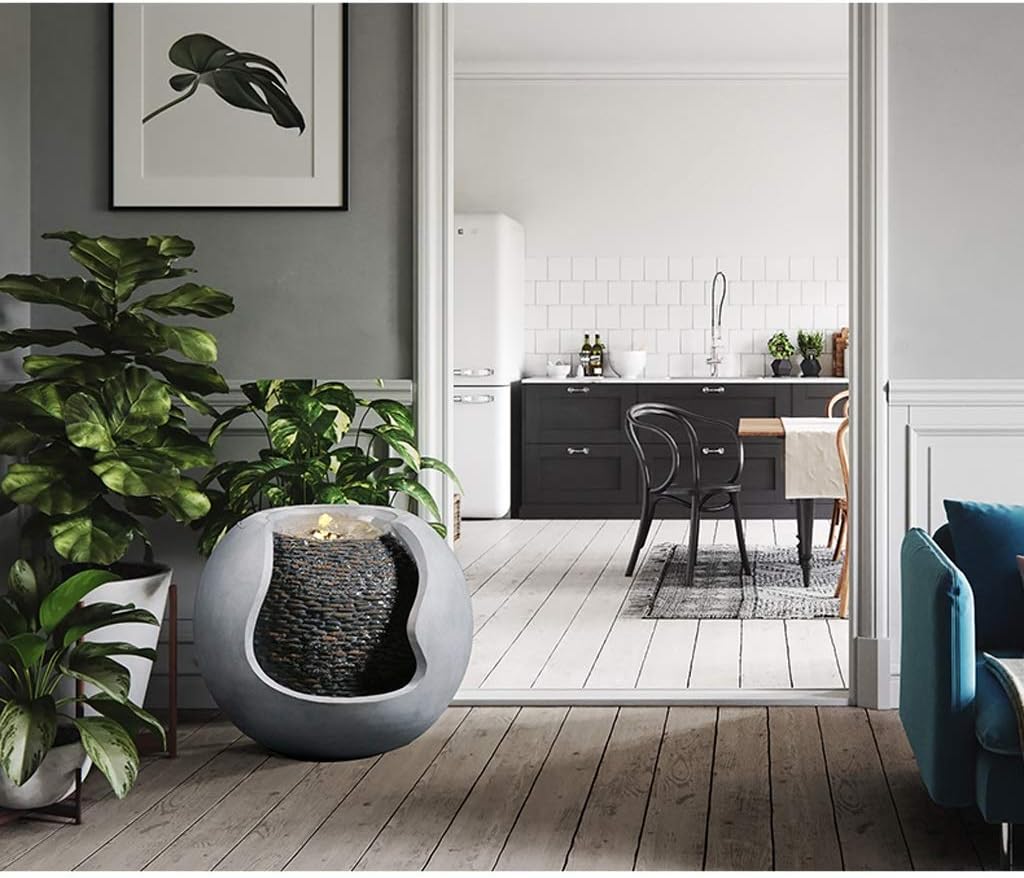 Indoor Fountain/Water Fountain 14.8' Spherical Fountain Resin Made to Simulate The Appearance of Cement Texture Indoor/Outdoor Garden Patio Fountain Tabletop Water Fountains,Grey