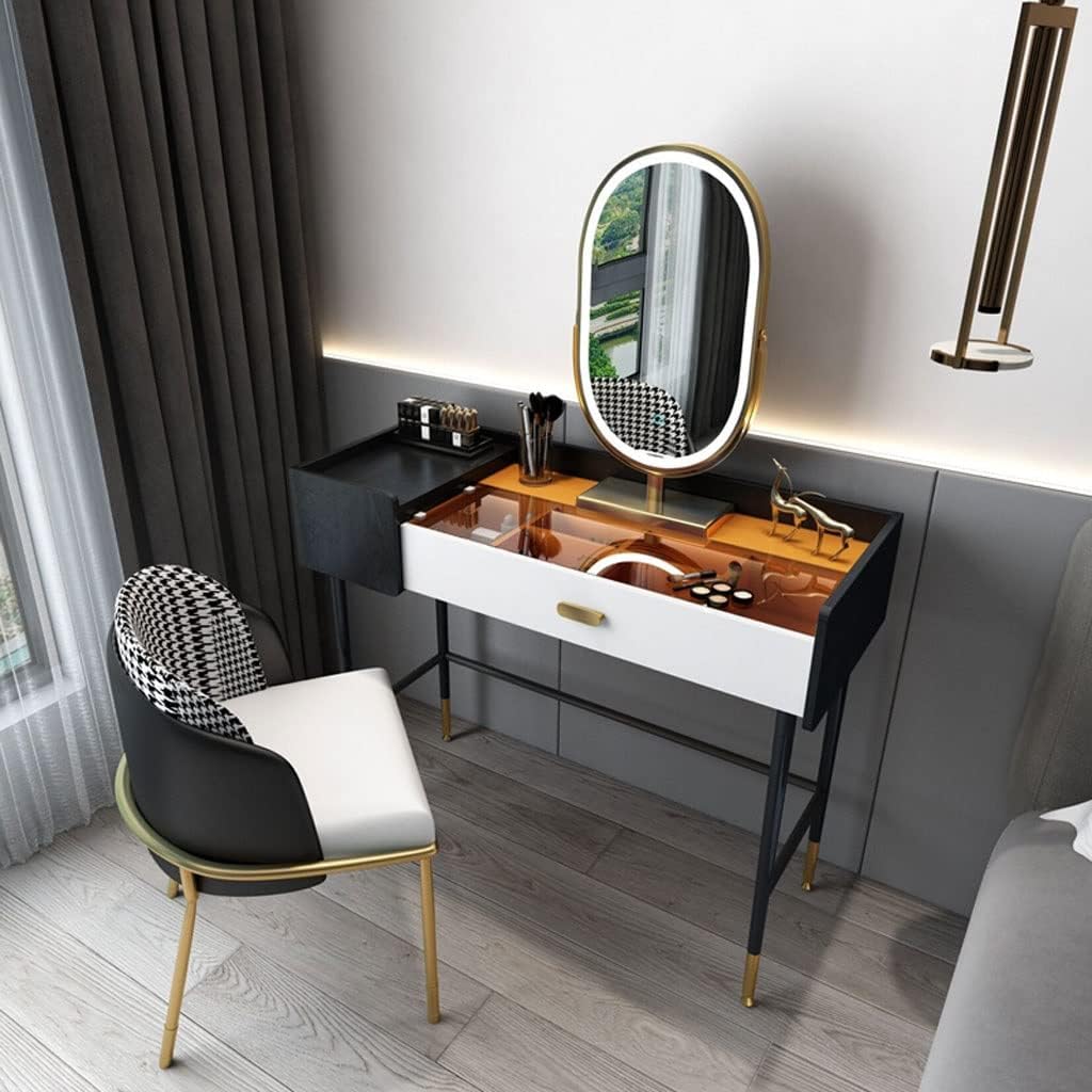 Vanity Benches Vanity Desk Set Modern Ladies Dresser Bedroom Small Dresser with LED Mirror, Side Cabinet, Dressing Stool (Color : A)