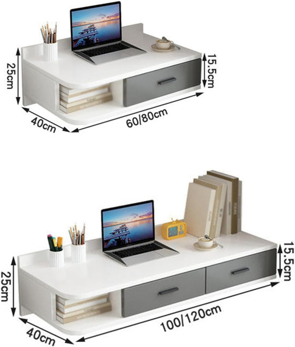 White Corner Floating Makeup Vanity, Wooden Computer Desk with Drawers&Open Storage Space, Wall Mounted Nightstand, Space-Saving, for Bedroom(Right,60cm/23.62in)