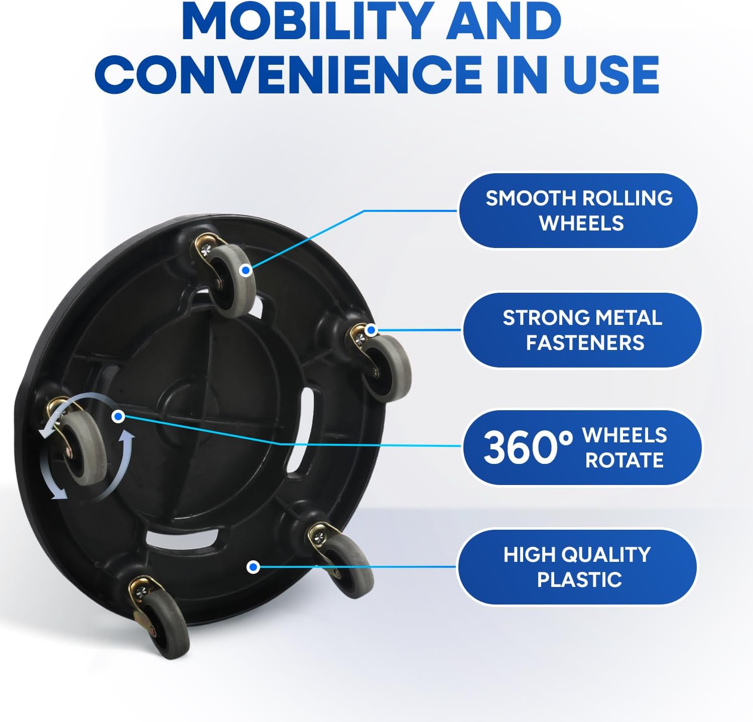 PLASTIC PRINCE Trash Can Dolly with Wheels Black Garbage Can Wheels Transports 20 Gallon 32 Gallon 44 Gallon and 55 Gallon Brute Trash Can Dolly for Restaurants Offices Commercial Environments, 3 Pack
