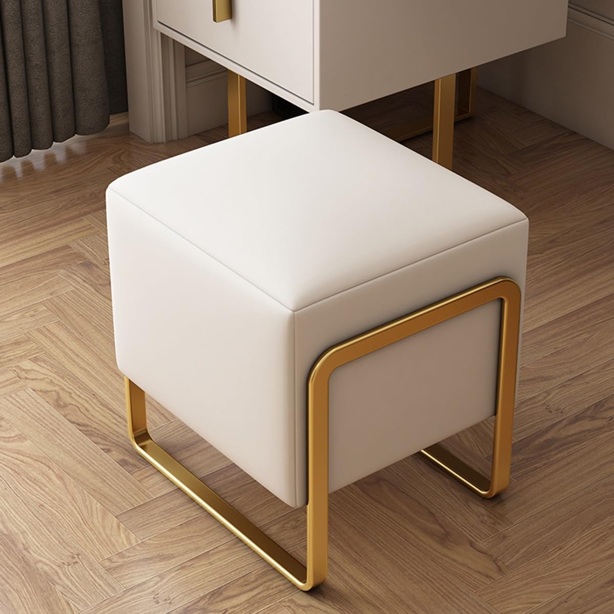 BTZHY Vanity Chair,Foot Rest, Leather Makeup Vanity Stool with Metal Legs, Foot Stool n Upholstered Footrest Stool Bench for Couch Bed Room Living Room