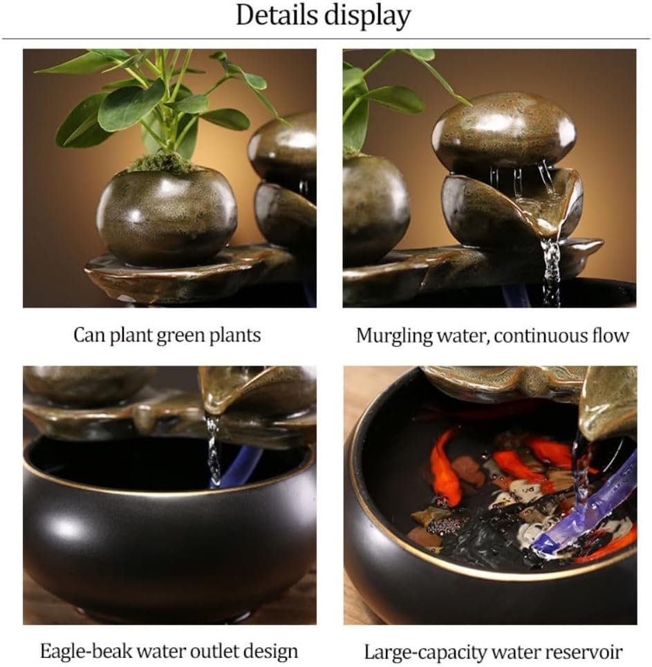 Ceramic Small Tabletop Fountain, Outdoor Feng Shui Zen Water Fountain, Cycle Waterfall Fountain Eagle-Beak Water Outlet Design for Table Desk Office Patio, 6.69'(A)