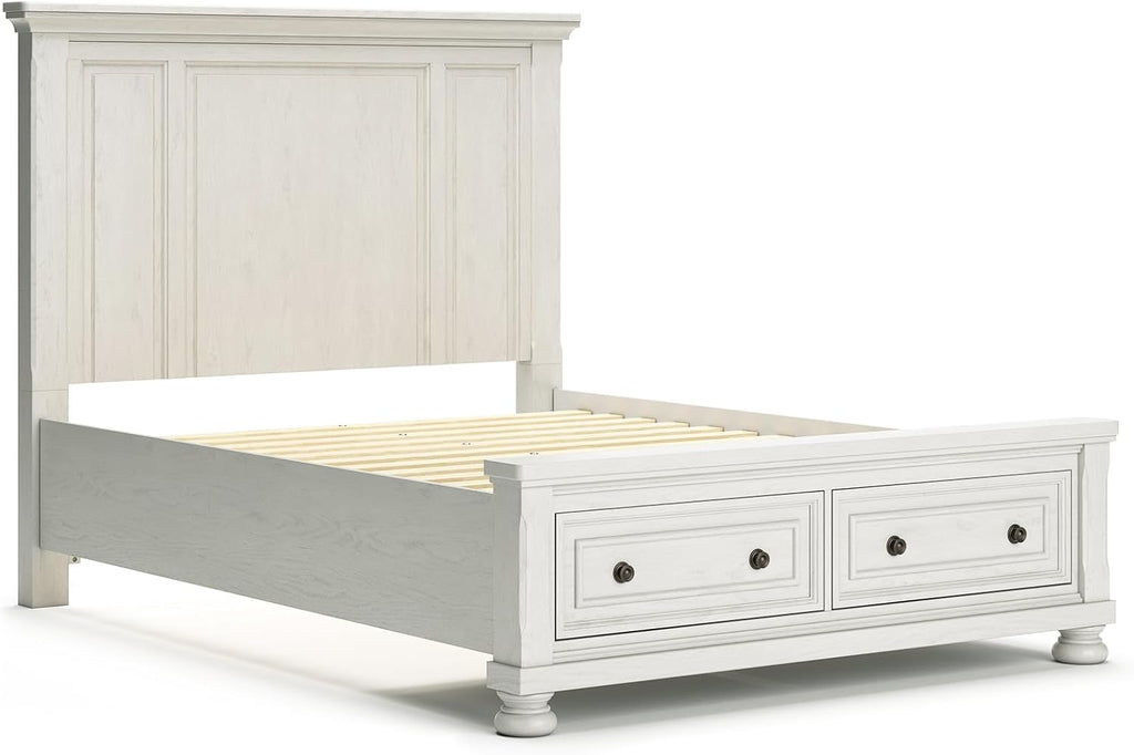 Signature Design by Ashley Robbinsdale Casual 2-Drawer Queen Platform Storage Bed, Foundation or Box Spring Not Needed, White