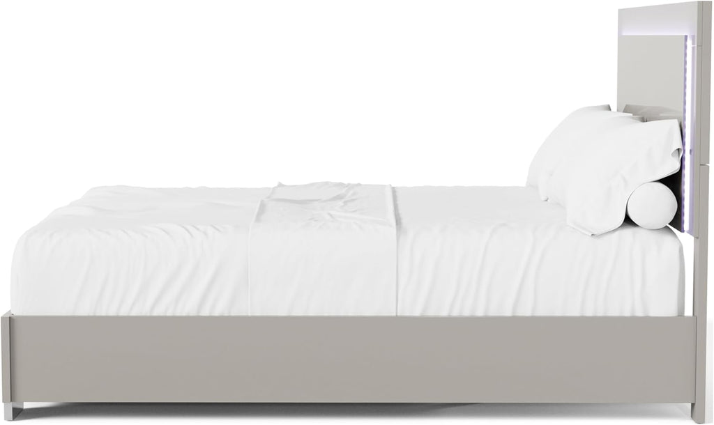 Furniture of America Alistair Modern Wood 2-Piece Bedroom Set with LED on Headboard Bed, Ball-Bearing Glides, Vertical Chrome Handles on Nightstand, Box Spring Required, King, Light Taupe