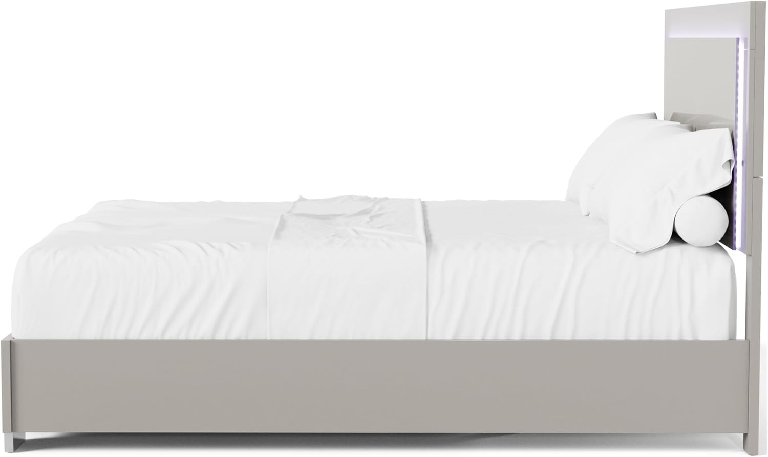 Furniture of America Alistair Modern Wood 2-Piece Bedroom Set with LED on Headboard Bed, Ball-Bearing Glides, Vertical Chrome Handles on Nightstand, Box Spring Required, King, Light Taupe