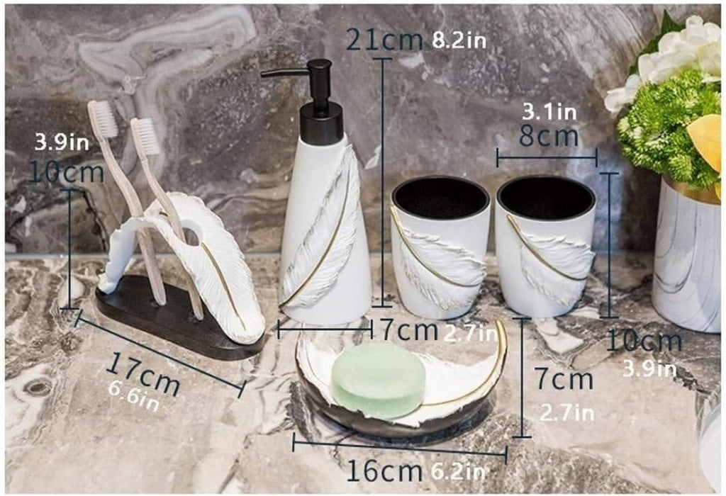 Vanity Bathroom Decor, 6 Packs Bathroom Accessories Set Features Liquid Soap Pump Toothbrush Holder Tumbler Soap Dish Housewarming Gift