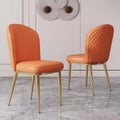 2PCS Back Chair Modern Dining Room Chair Padded Kitchen Chair Armless Leisure Reception Chairs with Gold Legs,Vanity Chair Corner Chairs,Orange