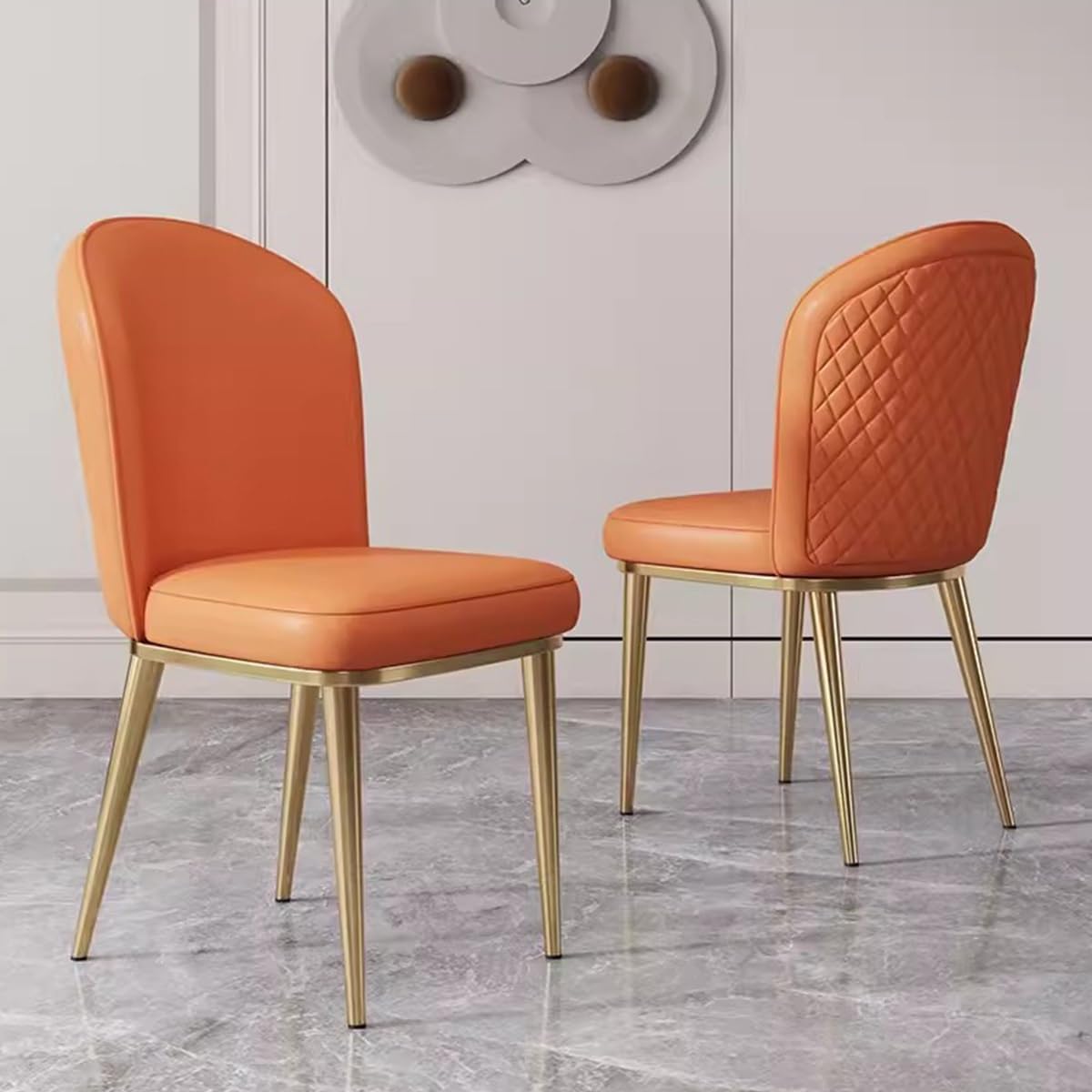 2PCS Back Chair Modern Dining Room Chair Padded Kitchen Chair Armless Leisure Reception Chairs with Gold Legs,Vanity Chair Corner Chairs,Orange