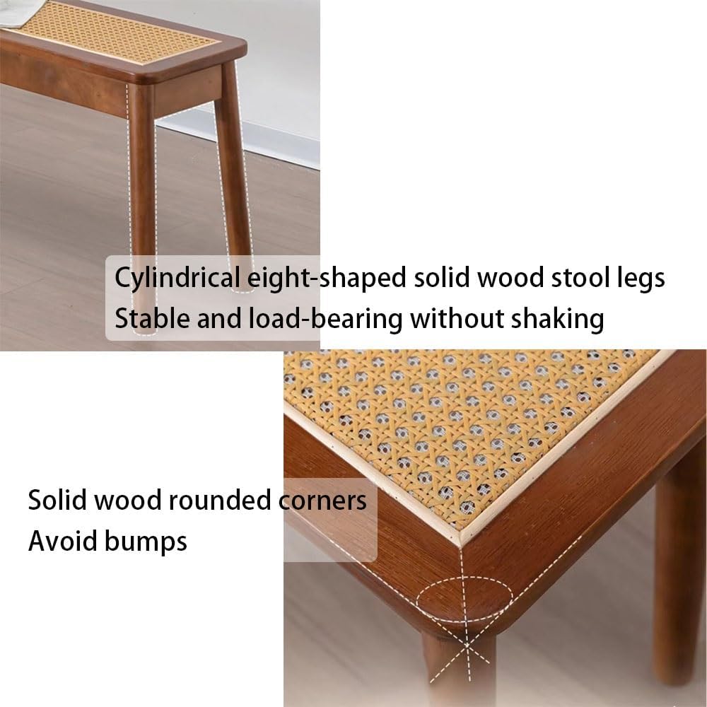 Stool, Rattan Bench Faux Rattan Weaving Design Dining Bench Simple Corner Bench with Rounded Corner Entrance Bench for Kitchen Entrance Corridor(Natural,31.5in)