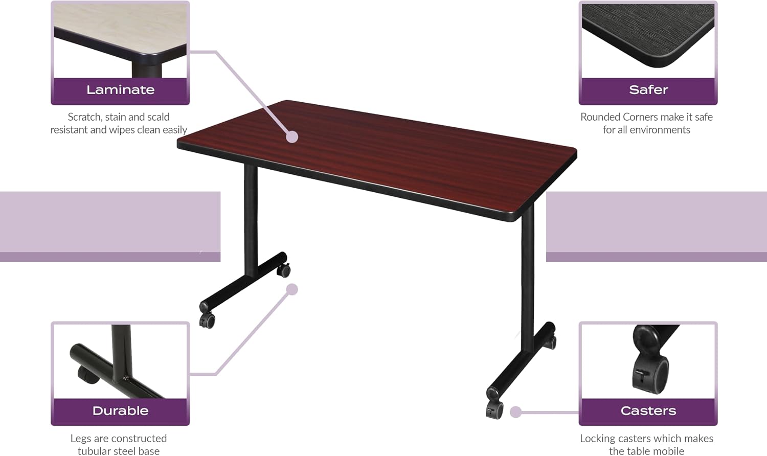 Regency Kobe 42 x 30 in. Mobile T-Base Training Seminar Table- Cherry
