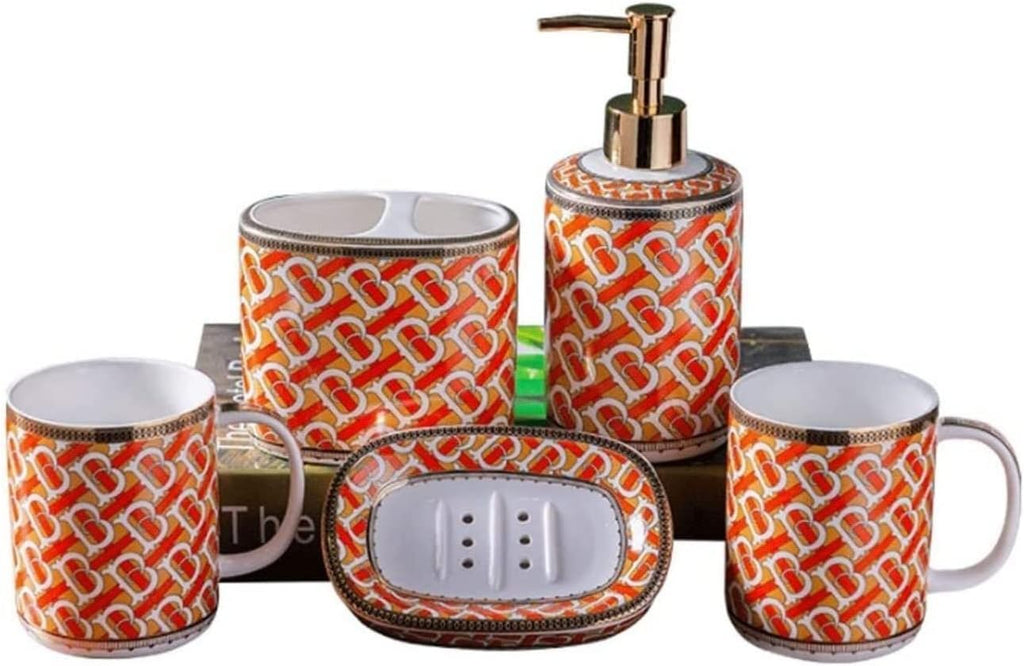 Vanity Bathroom Decor, Soap Dispenser Bottle Bathroom Accessories Set Ceramic European Vintage Bathroom Accessories Home Decor Housewarming Gift(A)