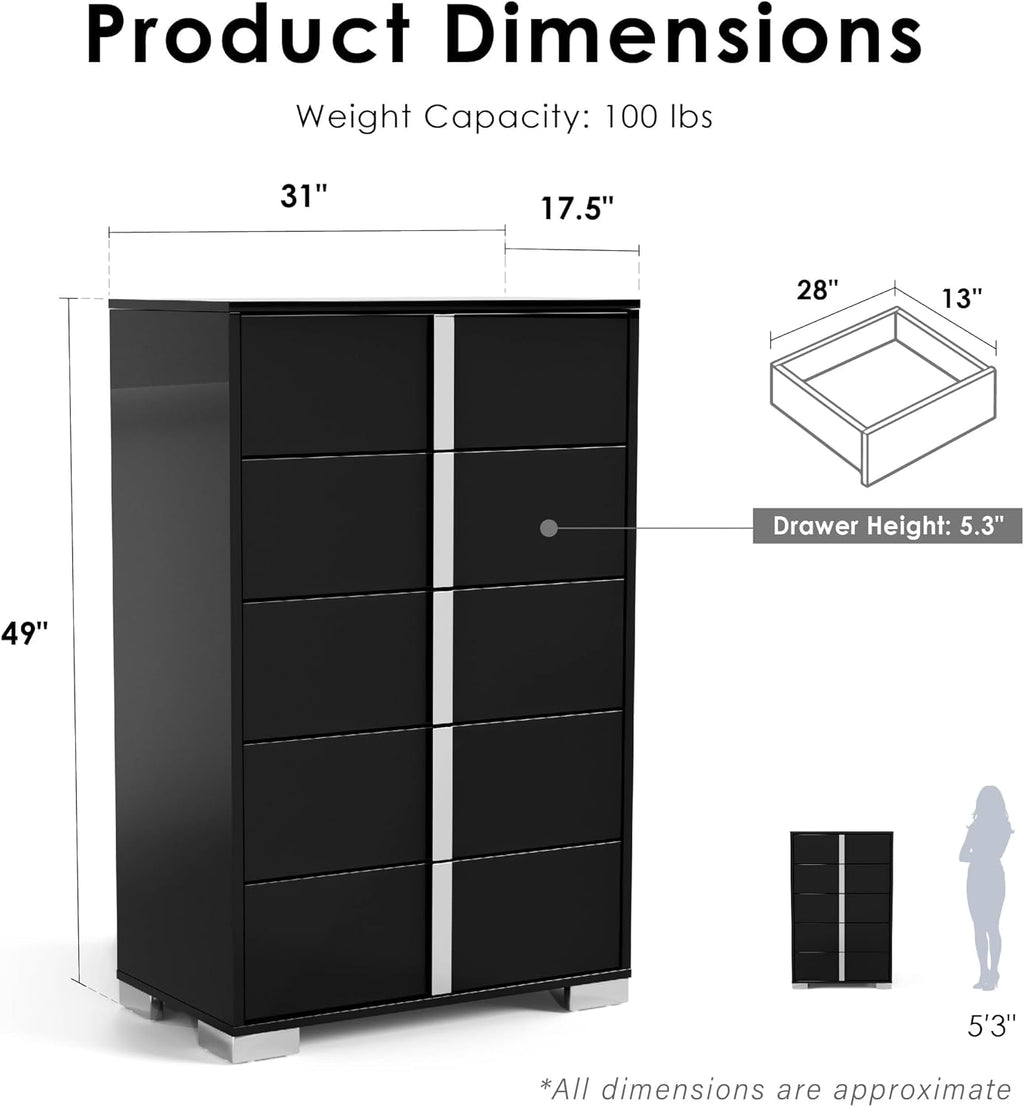 Furniture of America Alistair Modern Wood 6-Piece Bedroom Collection with Bed Frame, Chest, 2-Drawer Nightstands and 6-Drawer Dresser with Mirror, Box Spring Required, Black, Queen