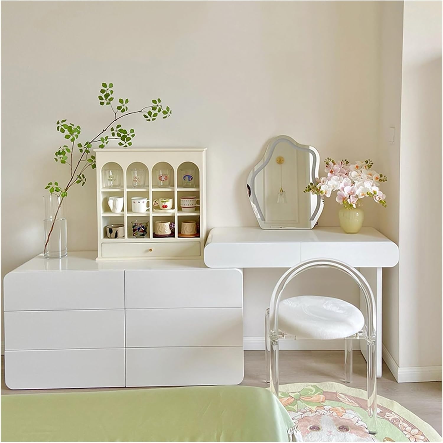Makeup Table Vanity Makeup Vanity Desk with Vanity Mirror Adjustable Corners Bedroom Makeup Desk Modern Multiple Drawers Dressing Table Vanity Desk (Size : 110cm)