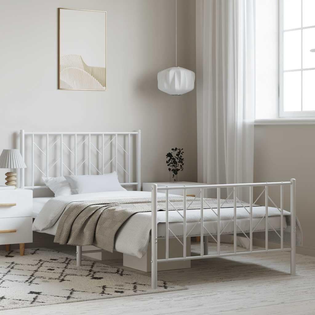 Metal Bed Frame with Footboard Twin Size White Sturdy Steel Platform Bed Frame with Underbed Storage Space and Easy Assembly for Bedroom Guest Room