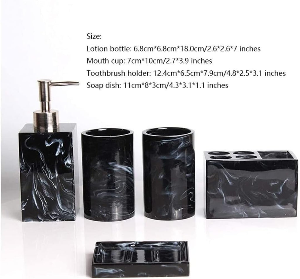 Vanity Bathroom Decor, Marble Texture Resin Bathroom Accessories Set with Soap Dish Toothbrush Holder Cup Soap Dispenser Bathroom Supplie Housewarming Gift(5pcs)