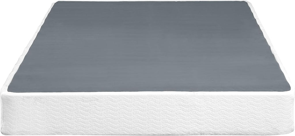 Eastern King Mattress Foundation 1pc Black Metal Frame with Textured Fabric Cover