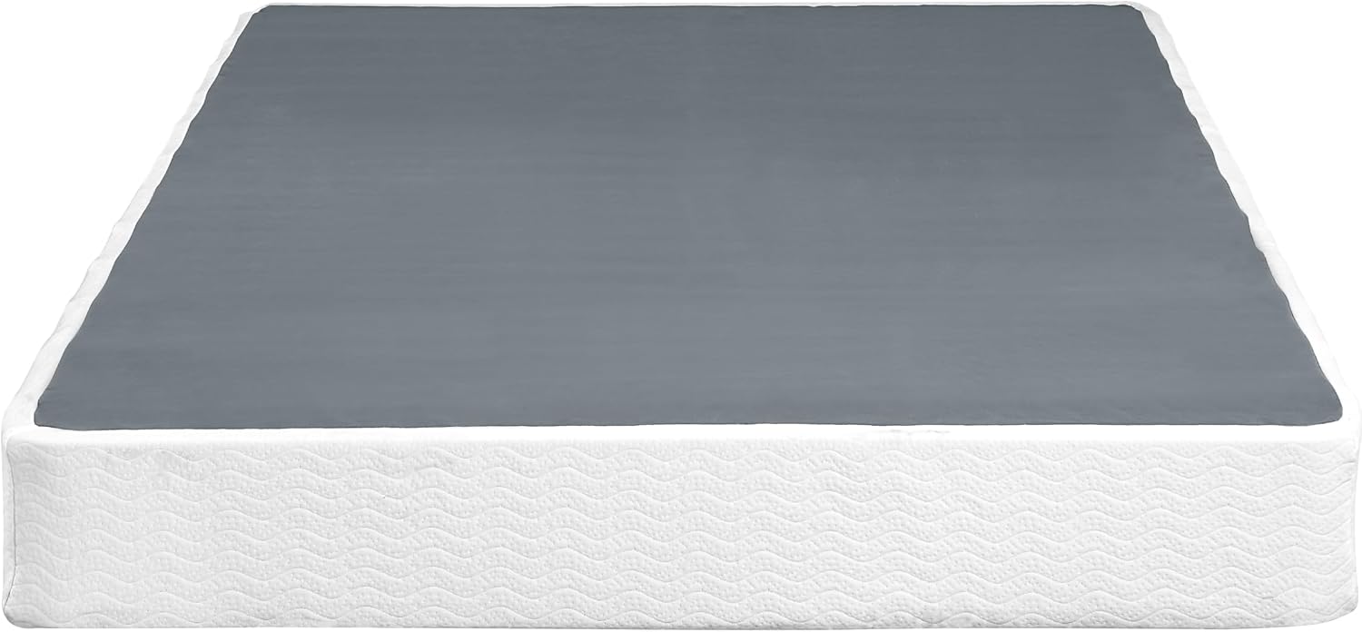 Eastern King Mattress Foundation 1pc Black Metal Frame with Textured Fabric Cover