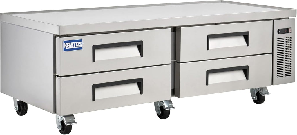 Kratos Commercial Refrigerator, 72' Wide Four Drawer Chef's Base, Refrigerated Mobile Equipment Stand for Restaurants, Stainless Steel, 115V, Large 16 Cubic Ft. Capacity (67K-317)