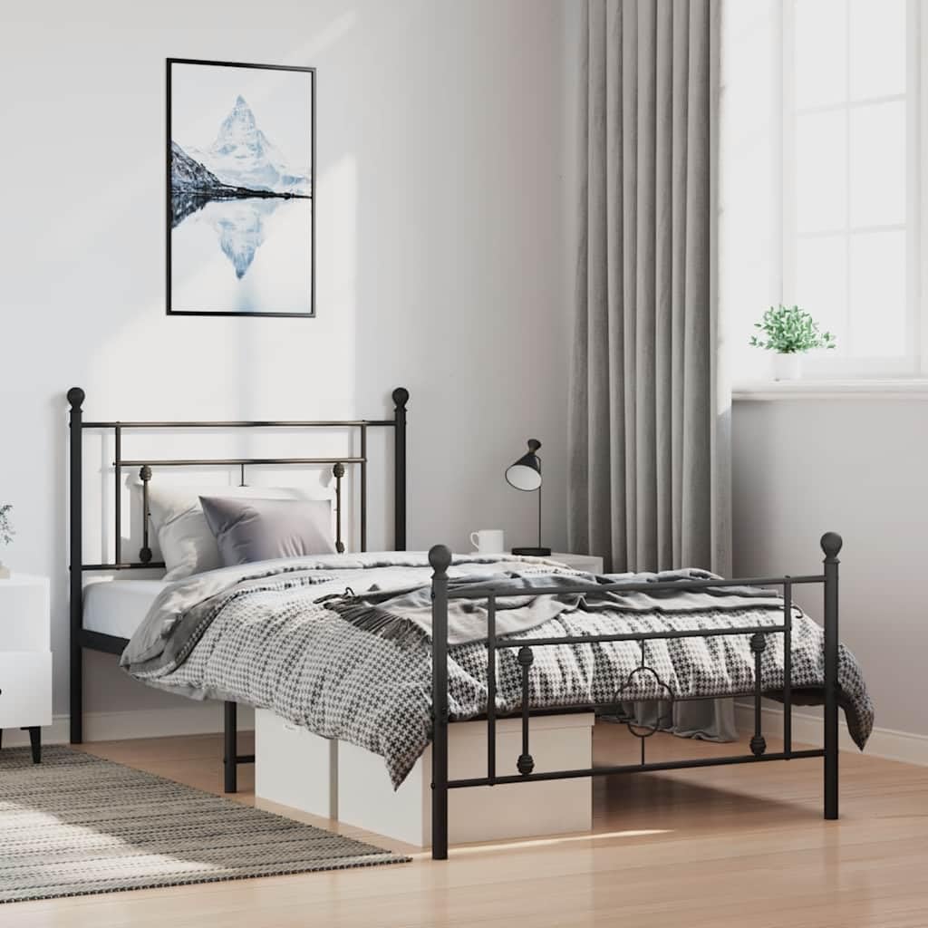 Twin Metal Bed Frame with Footboard Black Sturdy Steel Platform Bed Frame Underbed Storage Space No Mattress Needed for Bedroom