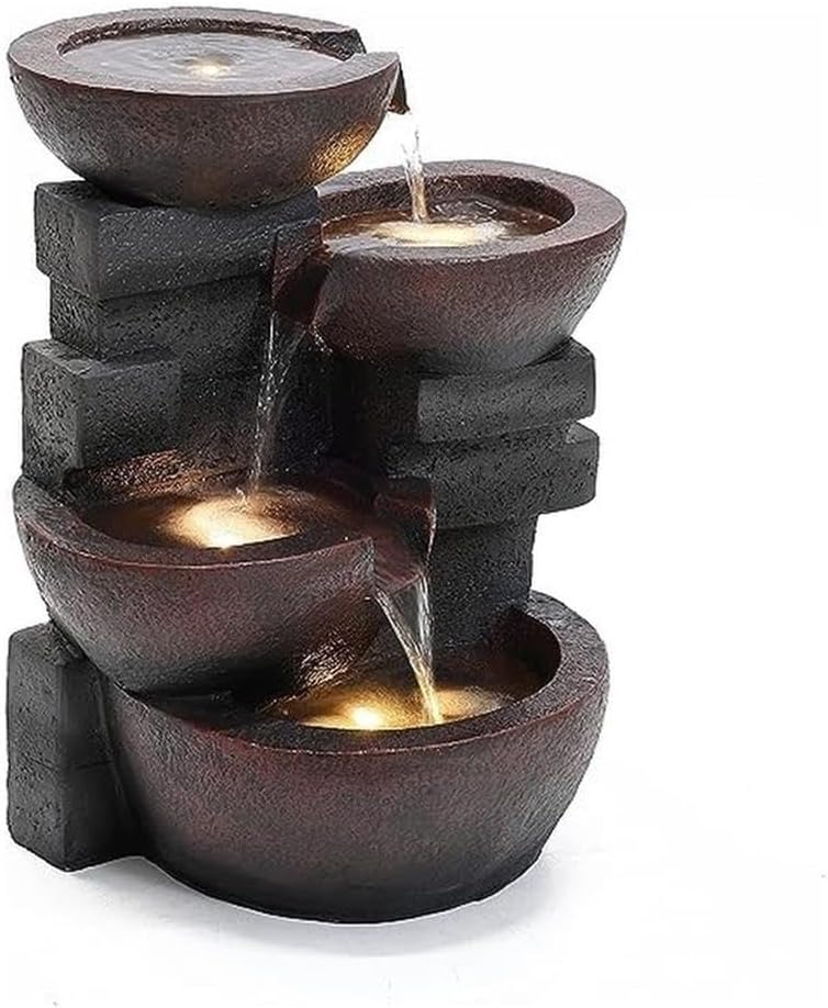 Jeco Zen Tiered Pots Fountain with LED Light, Natural