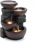 Jeco Zen Tiered Pots Fountain with LED Light, Natural