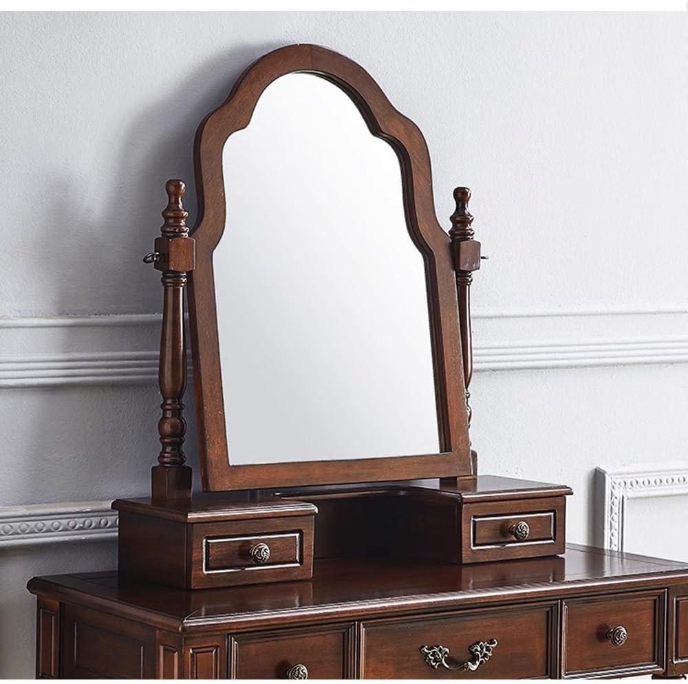 Vanity Desk Vintage Solid Wood Vanity Table with Makeup Mirror Stool & Dresser Chic Bedroom Retro Desk