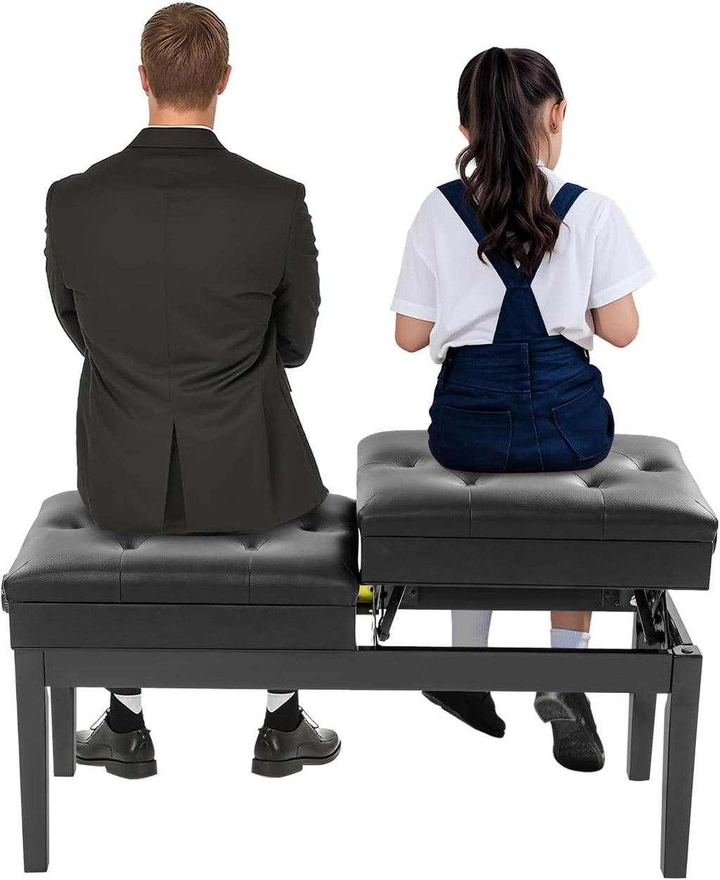 AngelcityCC Longer Duet Piano Bench with Storage, Adjustable Height Double Keyboard Piano Bench Seat with PU Leather Cushion