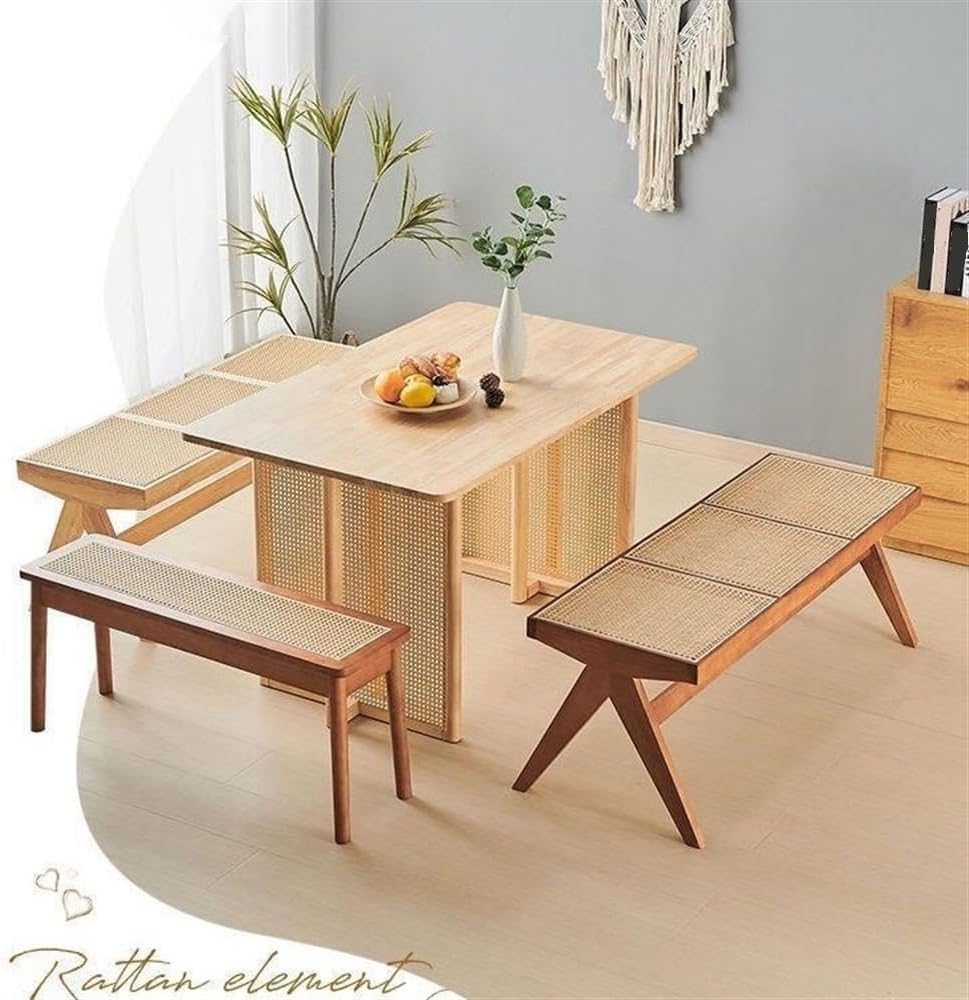 Stool, Rattan Bench Faux Rattan Weaving Design Dining Bench Simple Corner Bench with Rounded Corner Entrance Bench for Kitchen Entrance Corridor(Black,39.4in)
