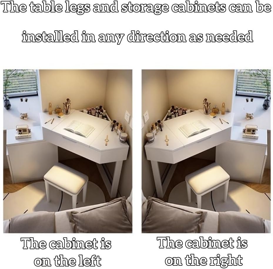 Corner Vanity Desk, Makeup Table with Mirror and Chair, Dual-Purpose Makeup Vanity, Solid Wood Vanity Table for Bedroom(Brown)