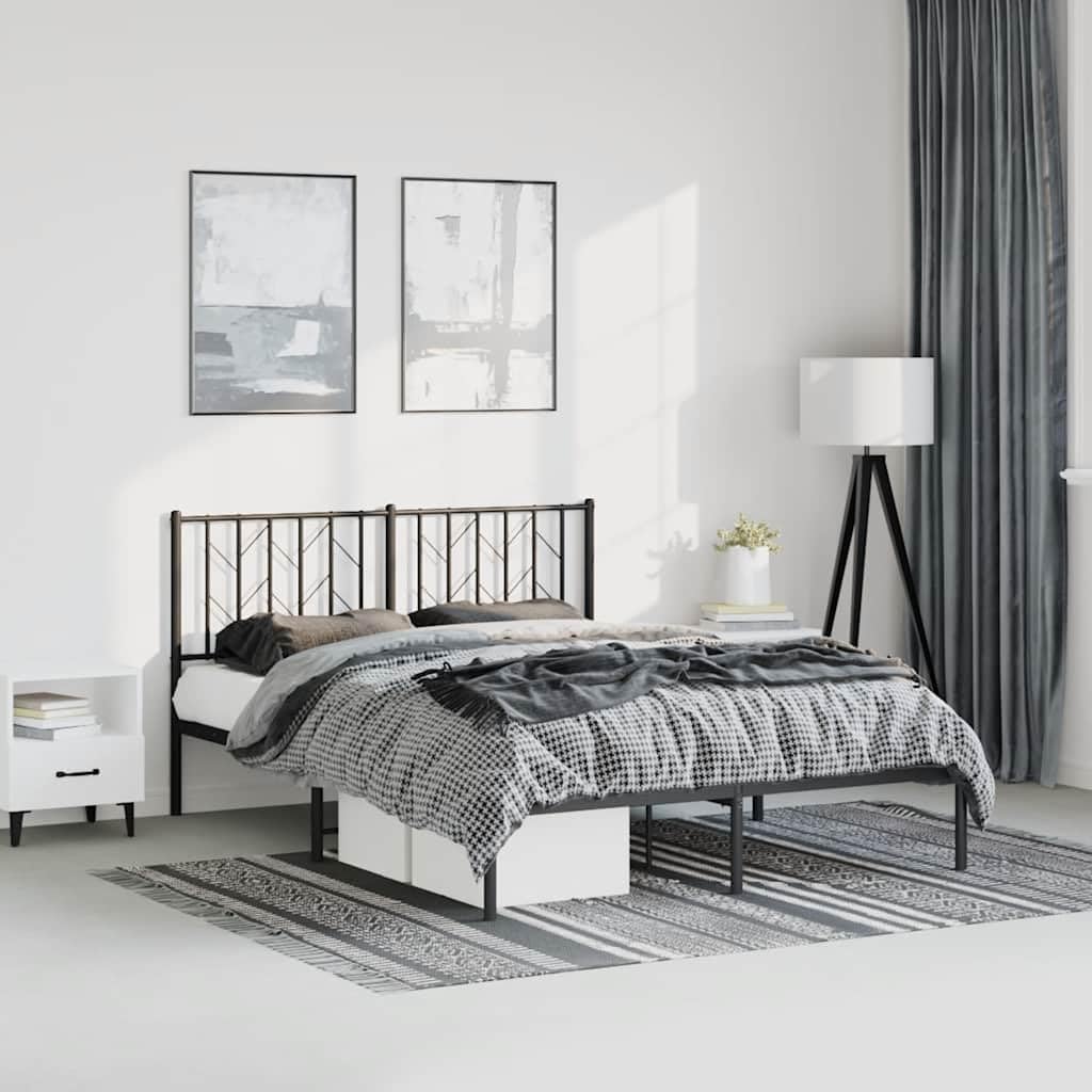 Metal Bed Frame with Headboard King Size Black Steel Platform Bed Frame Sturdy Headboard Underbed Storage Space for Bedroom Furniture