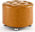 BTZHY Vanity Chair,Wood Seating Footstool Footrest Ottoman Pouffe,Round Makeup Coffee Table Chair Pouf Foot Stool with Faux Leather-Yellow 40x40x30cm