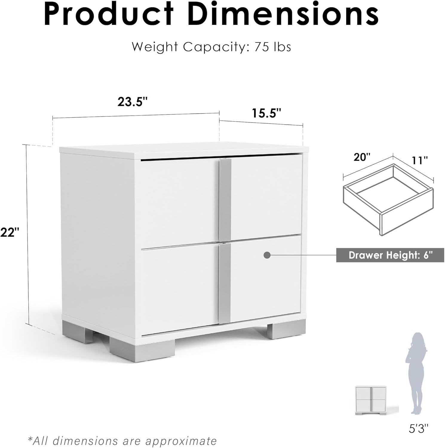 Furniture of America Alistair Modern Wood 2-Piece Bedroom Set with LED on Headboard Bed, Ball-Bearing Glides, Vertical Chrome Handles on Nightstand, Box Spring Required, Queen, White