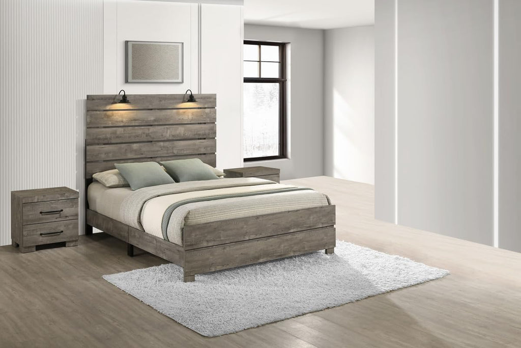 BEST QUALITY FURNITURE TM THE BEST CHOICE FOR YOUR HOME Modern 3-Piece Full Bedroom Set with LED Reading Lamps and USB Nightstands – Panel Bed Frame and 2 Nightstands in Antique Gray Laminate Finish