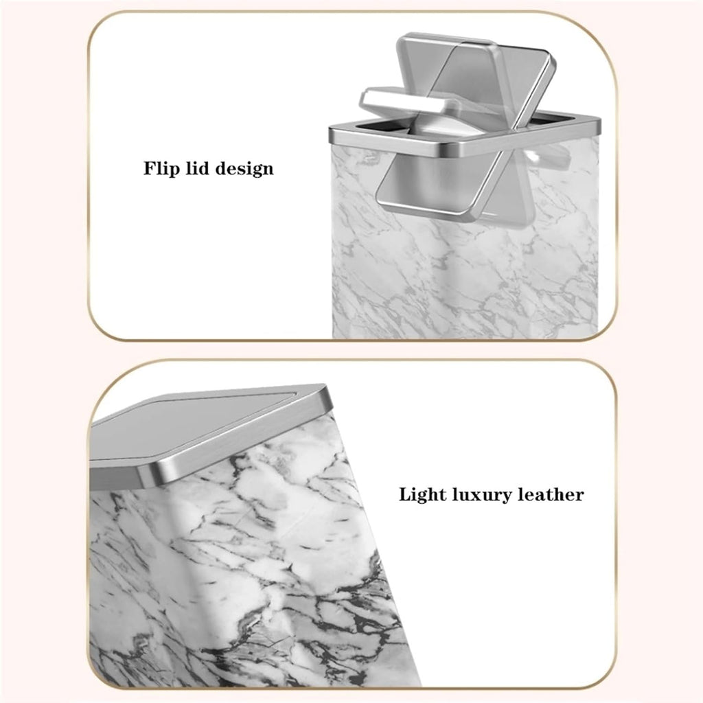 Elegant 10L Stainless Steel Trash Can with Green PU Leather Cover and 360° Swing Lid for Bathroom Bedroom and Office